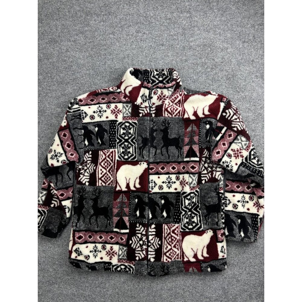 Black Mountain Jacket Adult Medium Multicolor Fleece Winter Animal Patchwork Zip